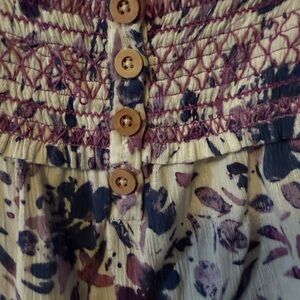 Floral Smocked Button-Front Top in Cream and Navy